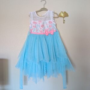 Jona Michelle Girls 2T Party Dress Up Easter Dress Blue and white Tulle Twirl
